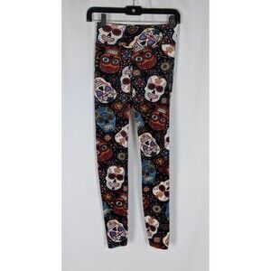 No Boundaries Leggings S Junior's Black Sugar Skull Day of the Dead Velour